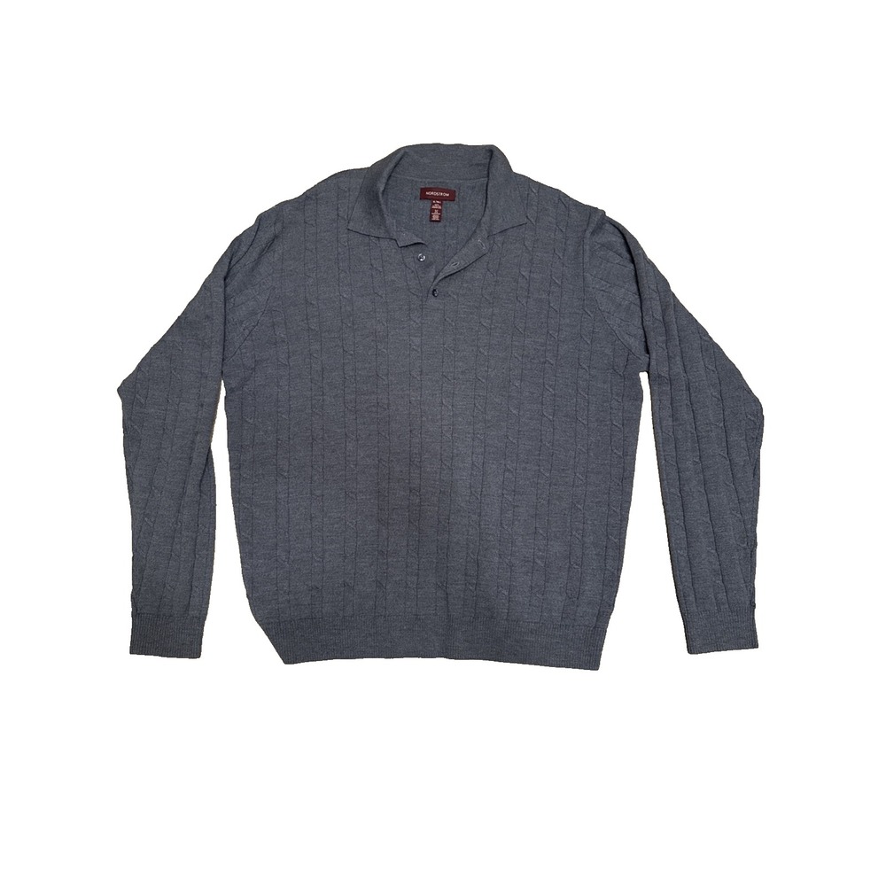 Nordstrom Smartcare Men's Sweater XL Tall Merino Wool Gray Blue‎ Long Sleeve